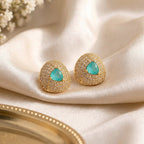 Elegant Turquoise & Gold Crystal Stud Earrings