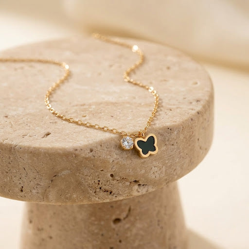 Gold Butterfly Pendant Necklace with Crystal Charm