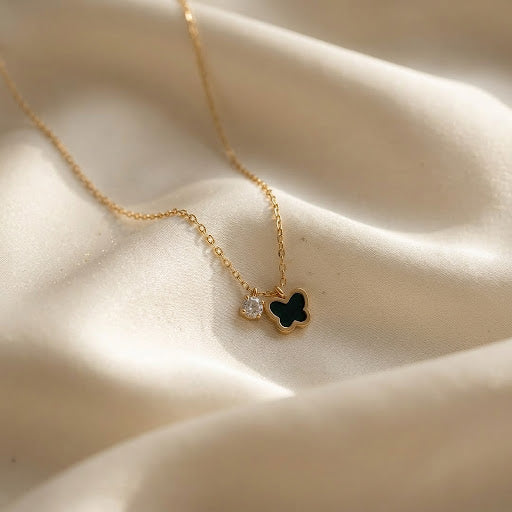 Gold Butterfly Pendant Necklace with Crystal Charm