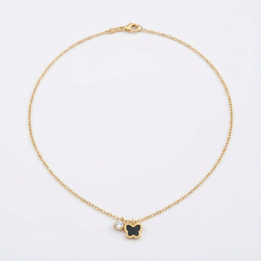 Gold Butterfly Pendant Necklace with Crystal Charm